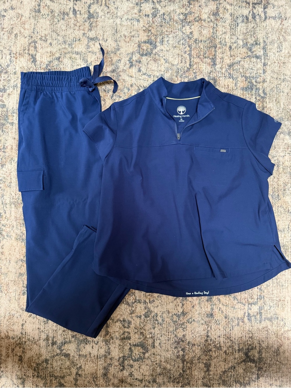 healing hands Navy Short-Sleeve Scrub Top and Straight Leg Pants Set XL Tall